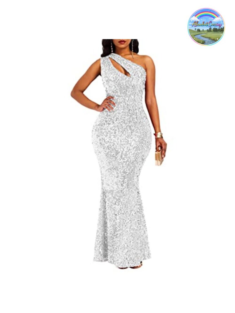 Sequins Sleeveless Oblique Collar Mermaid Maxi Bodycon Party Dress